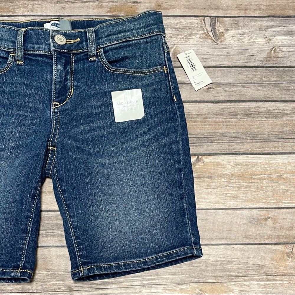 Old Navy Medium Wash Girls Denim Bermuda Shorts NWT 8 Regular Adjustable Waist - Picture 3 of 9